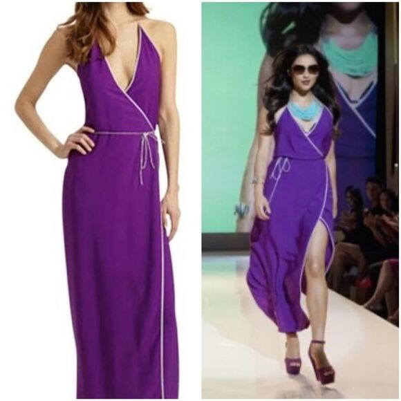 Diane‎ Von Furstenberg HAYDEE 100% silk purple halter wrap maxi dress size 8 - Picture 1 of 11